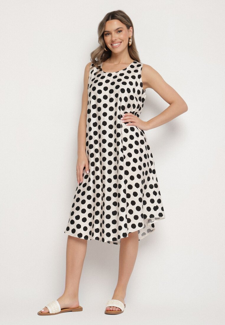 Rochie Alb-Negru croi drept Fără mâneci Cu buline Fevasine