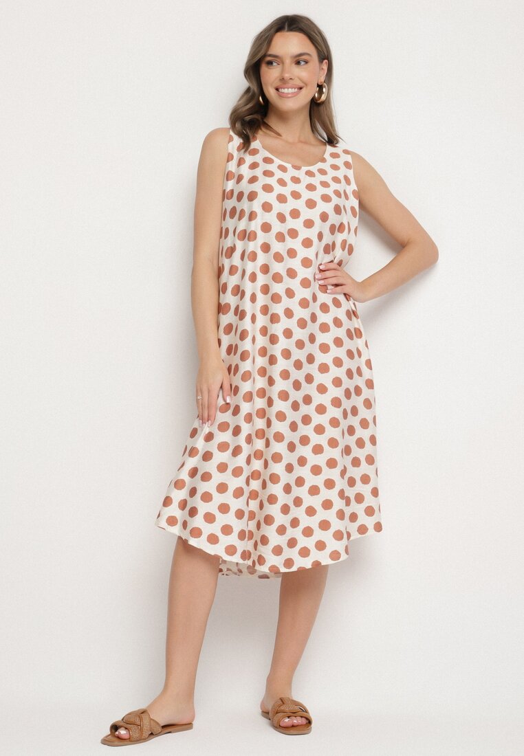 Rochie Bejă croi cutie Fără mâneci cu buline Fevasine