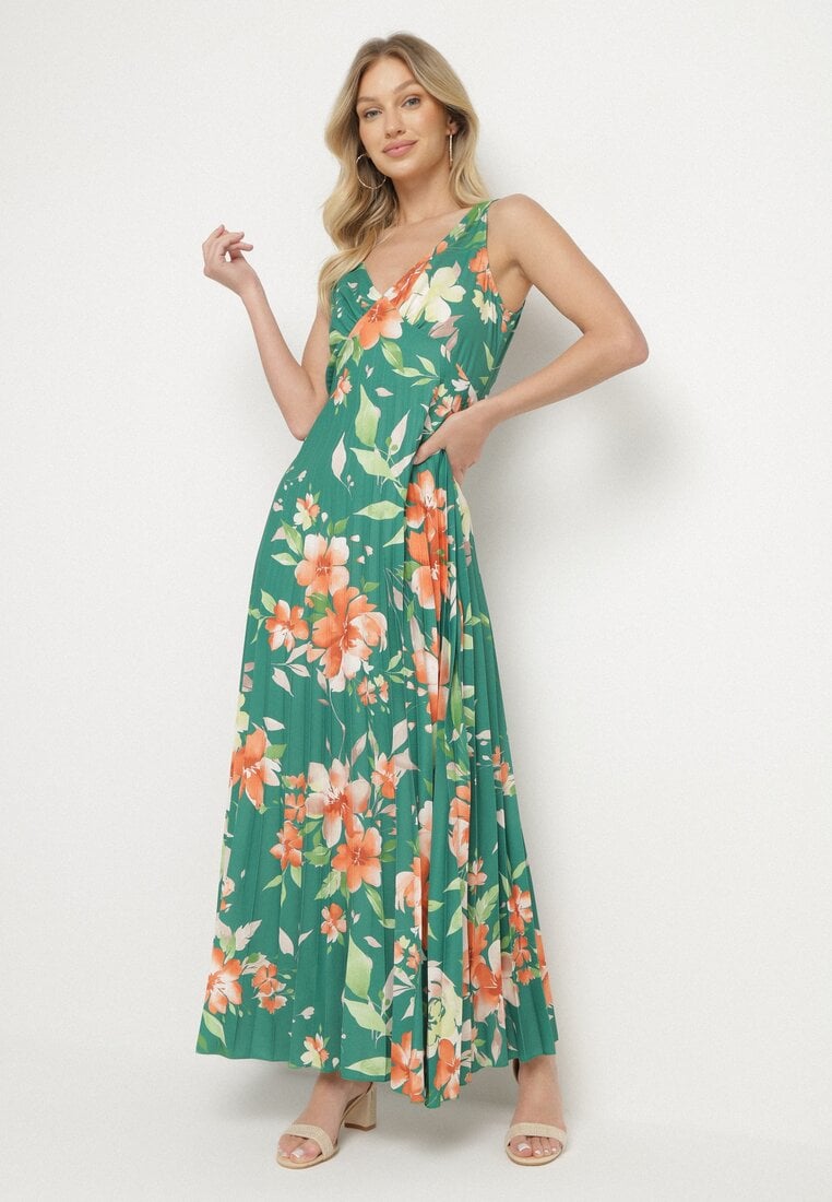 Rochie Verde închis cu Croi Cloș cu Pliuri și Decolteu în V Nitolina