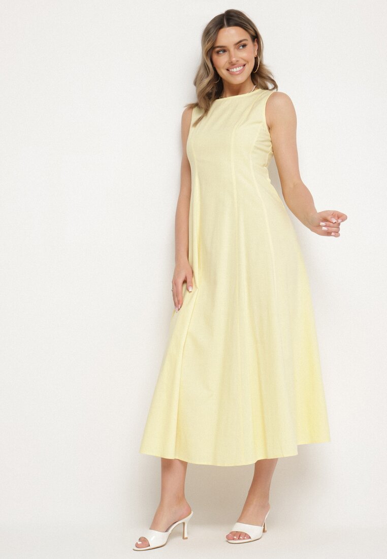 Rochie Cloș Galbenă cu bumbac și viscoză Decorată cu șliț pe picior Devirael