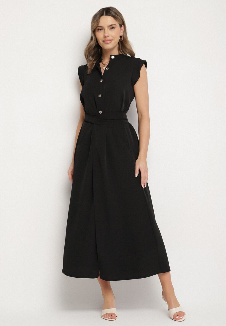 Rochie cămașă neagră evazată cu cordon în talie Mavirielle