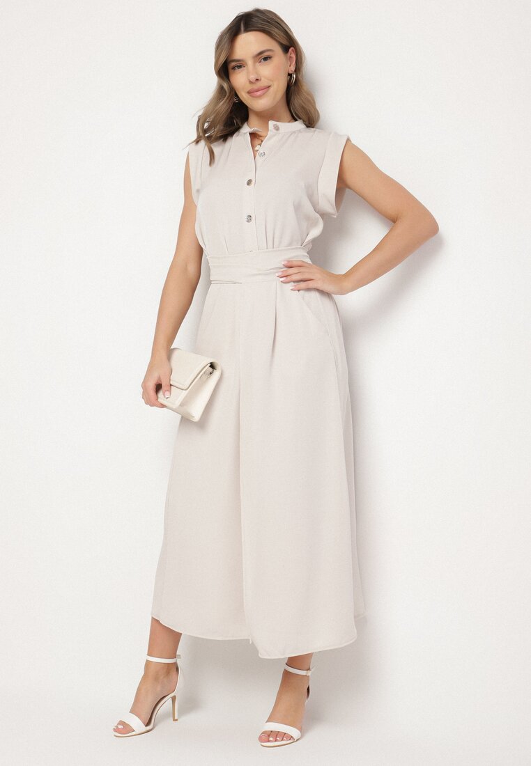 Rochie Cămașă Bej cu croială evazată cu cordon în talie Mavirielle