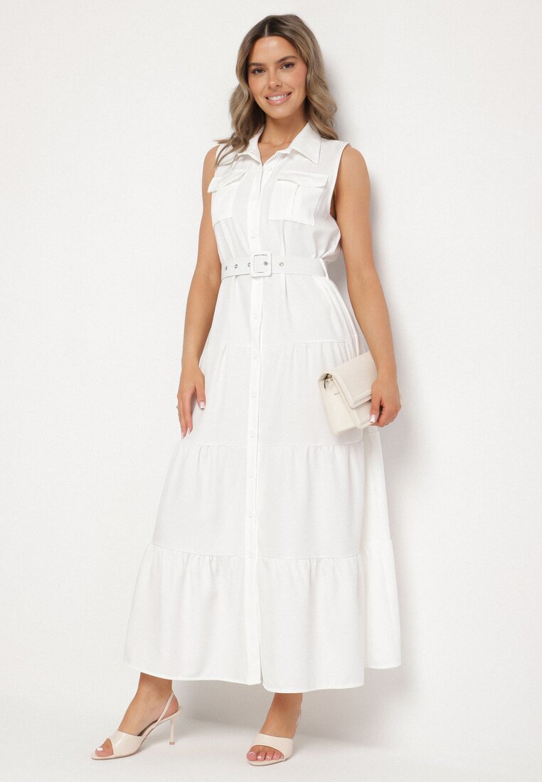 Rochie cămașă Albă cu curea Mavorelle