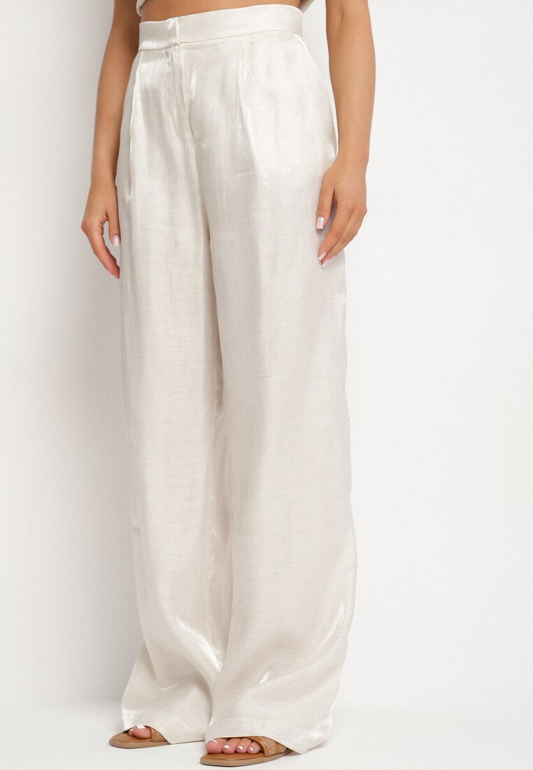 Pantaloni bej largi cu in și viscoză Mavirelle