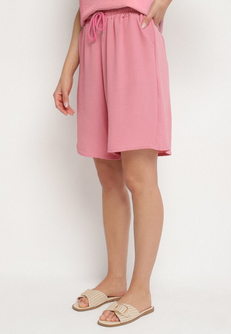 Pantaloni scurți Roz deschis cu Bumbac cu Talie înaltă și Șnur Talonessa