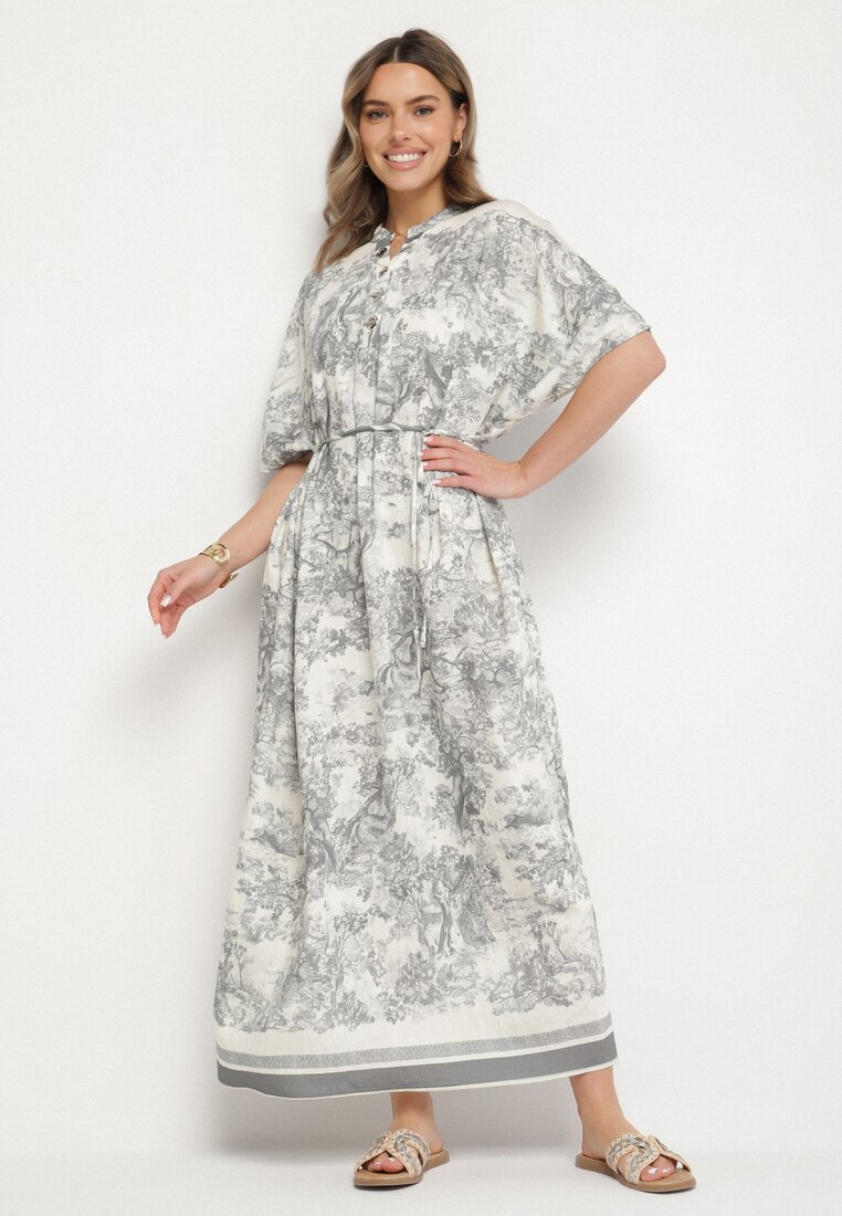 Rochie Gri Tip Oversize cu Vâscoză cu Imprimeu Abstract Lunalessa