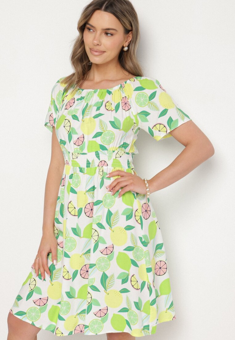 Rochie Verde Spaniolă cu Bumbac și Motiv cu Citrice Avfila