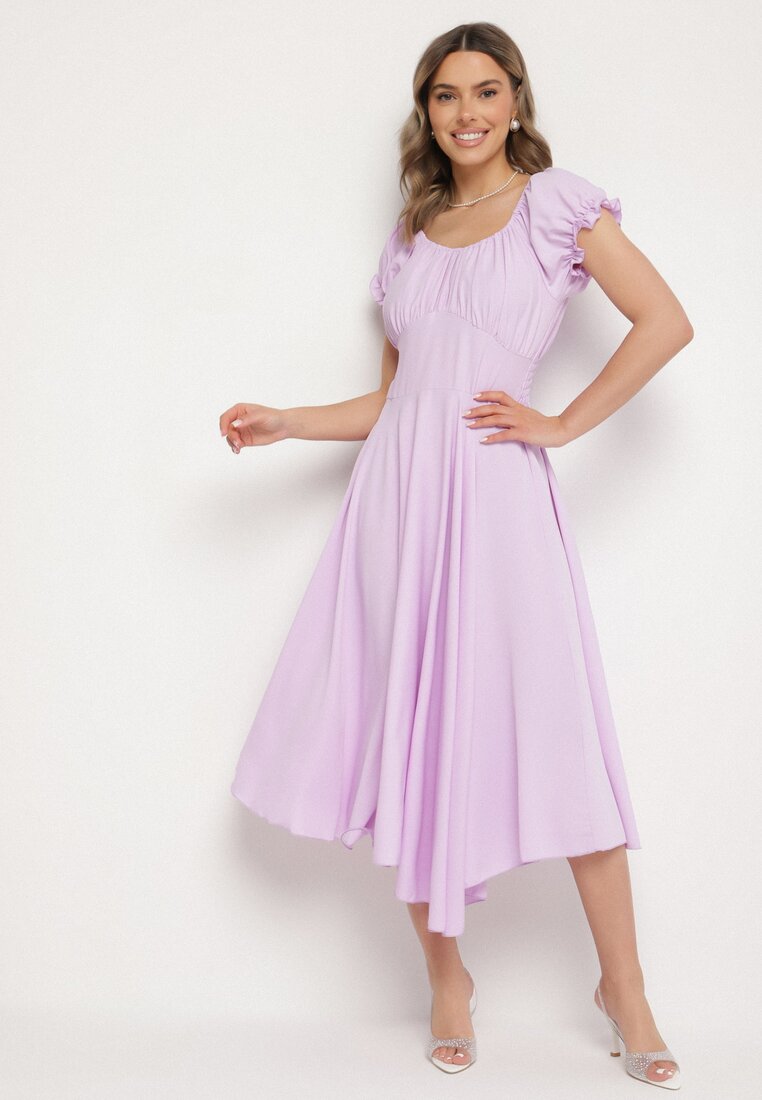 Rochie Mov din Bumbac Spaniolă cu Volane Decorative Lunaleia