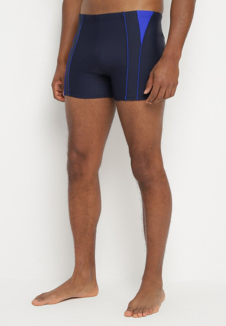 Slip de baie bleumarin cu Triunghiuri și Dungi Sarivere