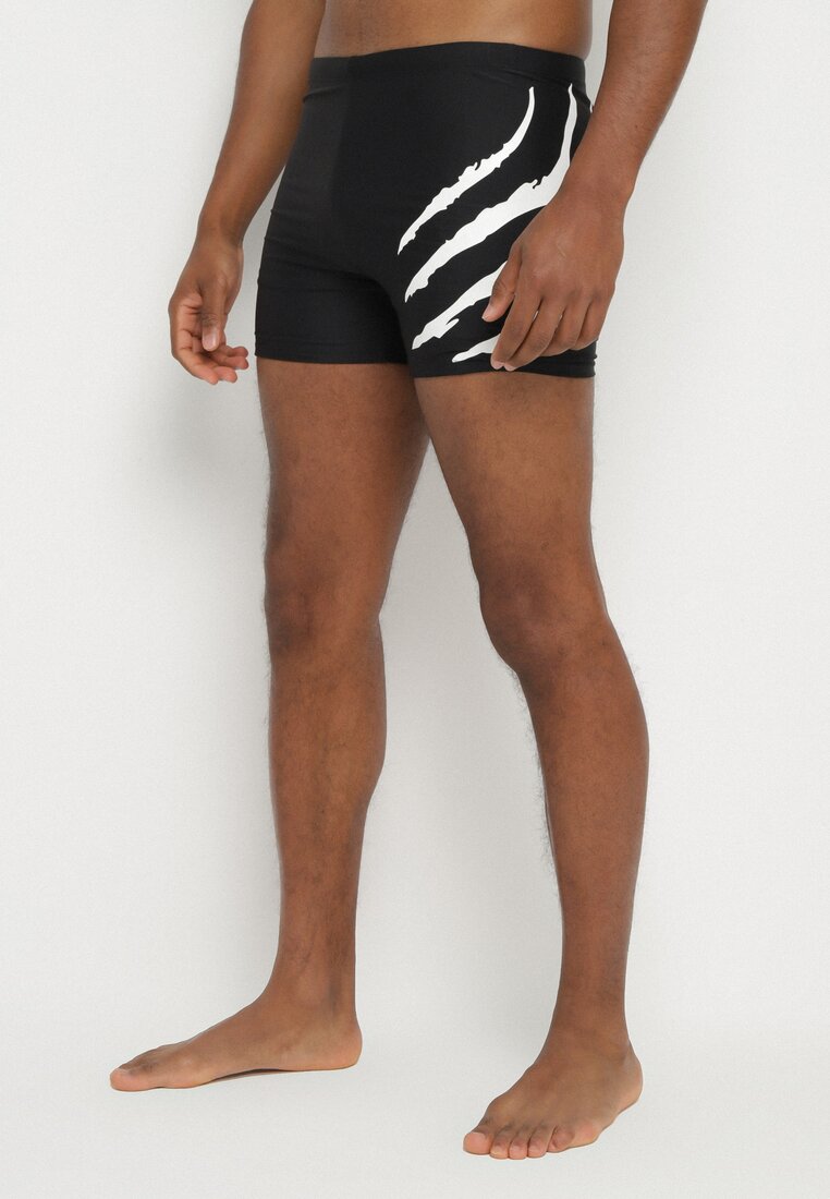 Pantaloni scurți de baie Negru-Alb cu Dungi Geometrice și Șnur Saramila