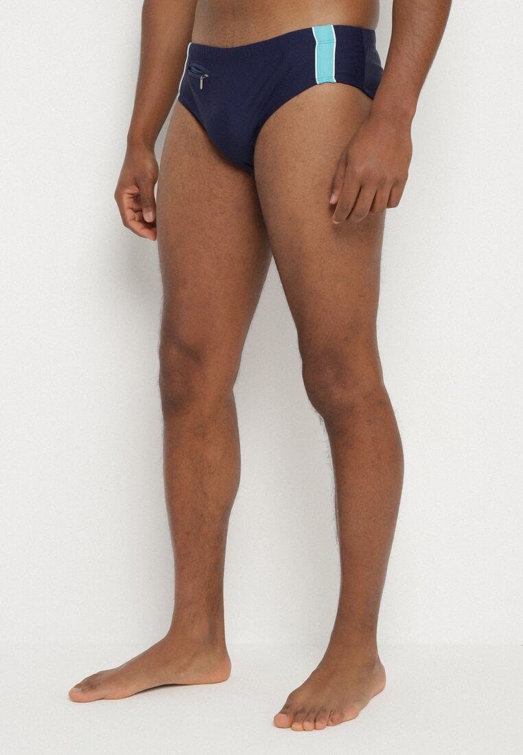 Slip de baie bleumarin și albastru cu buzunar Firine