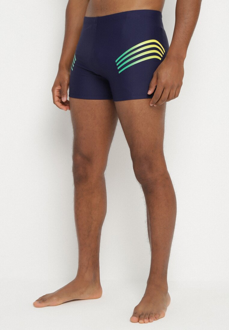 Pantaloni scurți de baie Bleumarin-Verzi cu șnur și benzi decorative subțiri