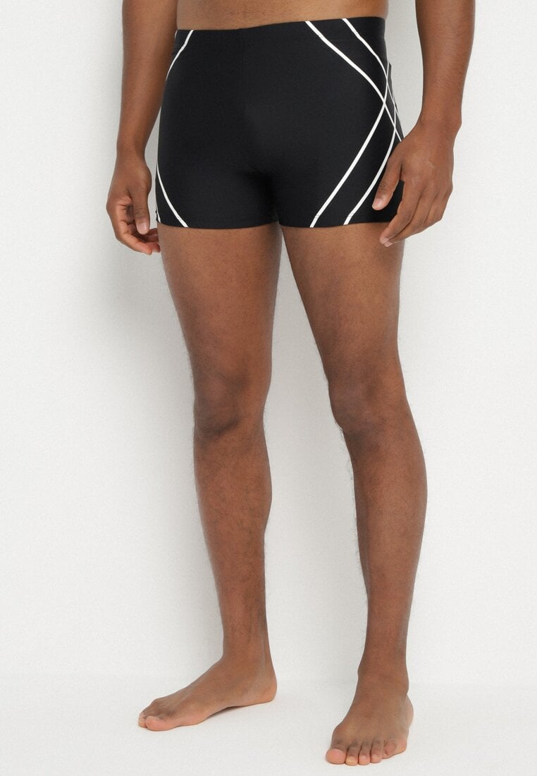 Boxeri de baie Negru-Alb cu șnur decorate cu model geometric Folenis