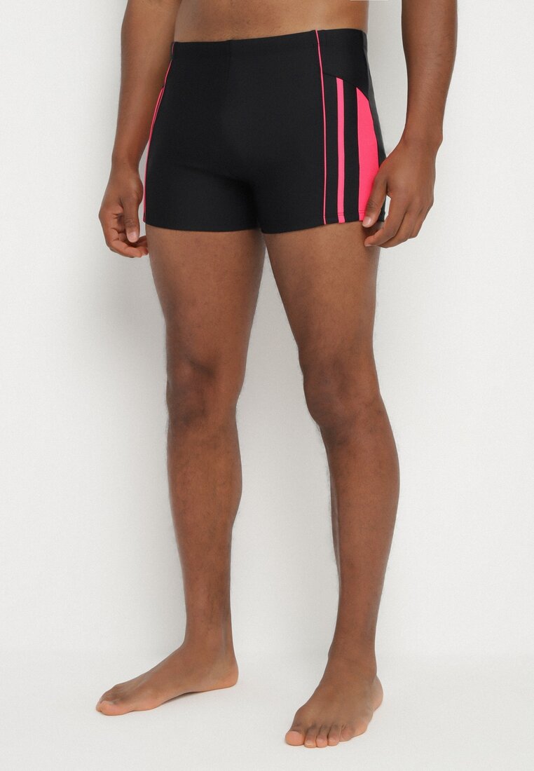 Slip de baie Negru-Fucsia cu Dungi și Șnur Milorelia