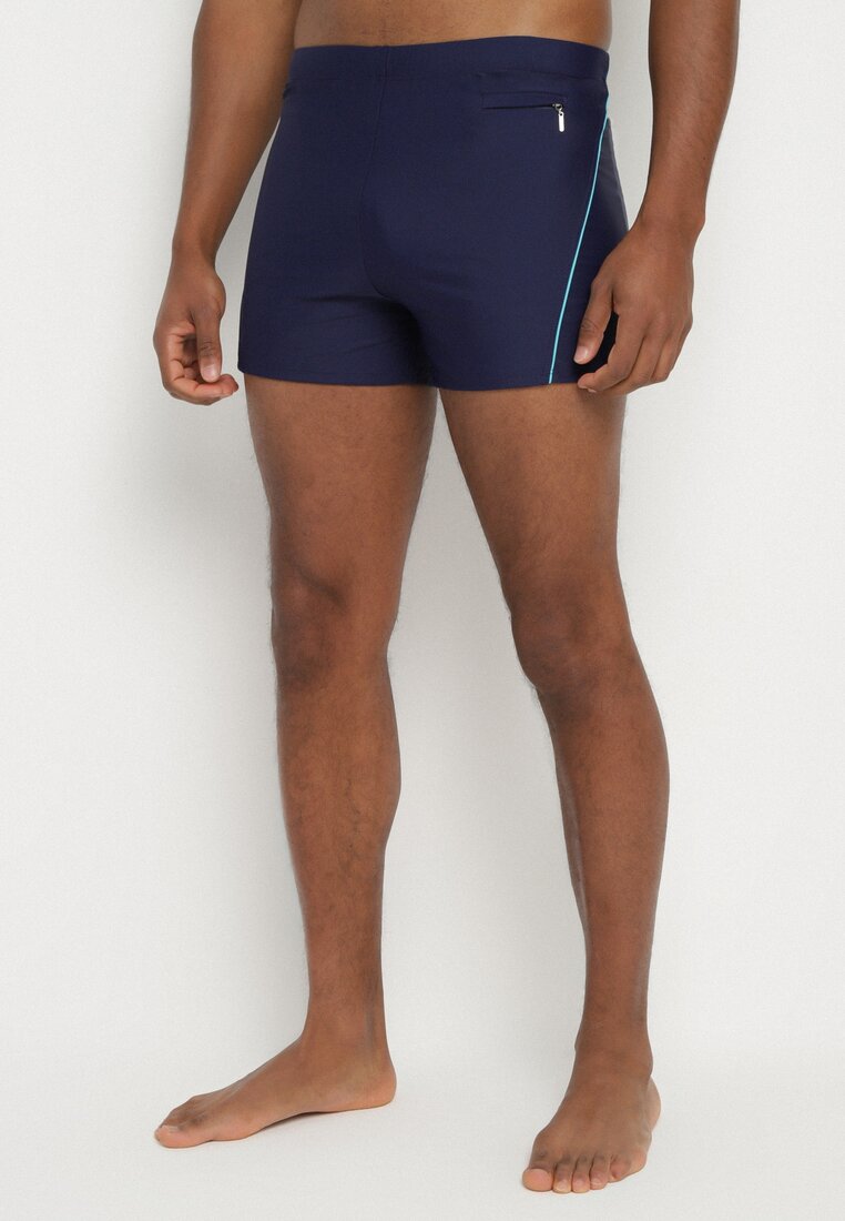 Pantaloni scurți de baie Albastru-marin și albastru cu Dungi Decorative și Buzunar Firalise