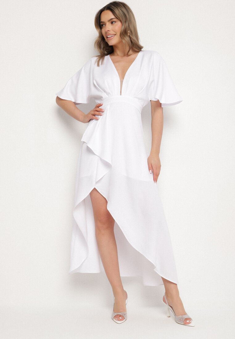 Rochie de cocktail bej deschis Vices cu croi asimetric cu volan Finexia