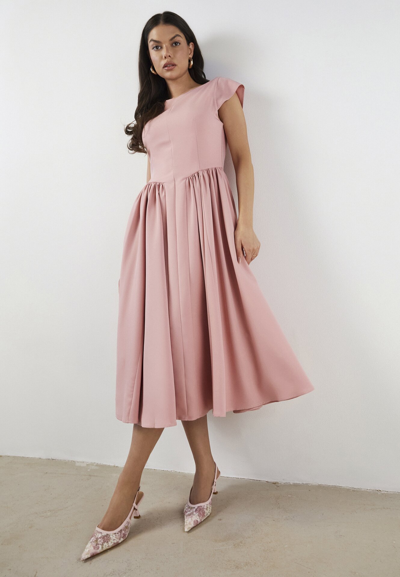 Rochie evazată roz Vices cu decolteu tip barcă Milasena