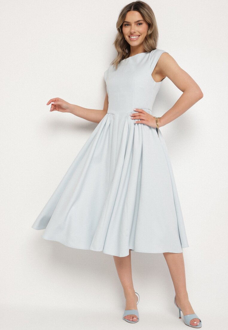 Rochie Albastră Evazată Vices cu Decolteu Tip Barca Milasena