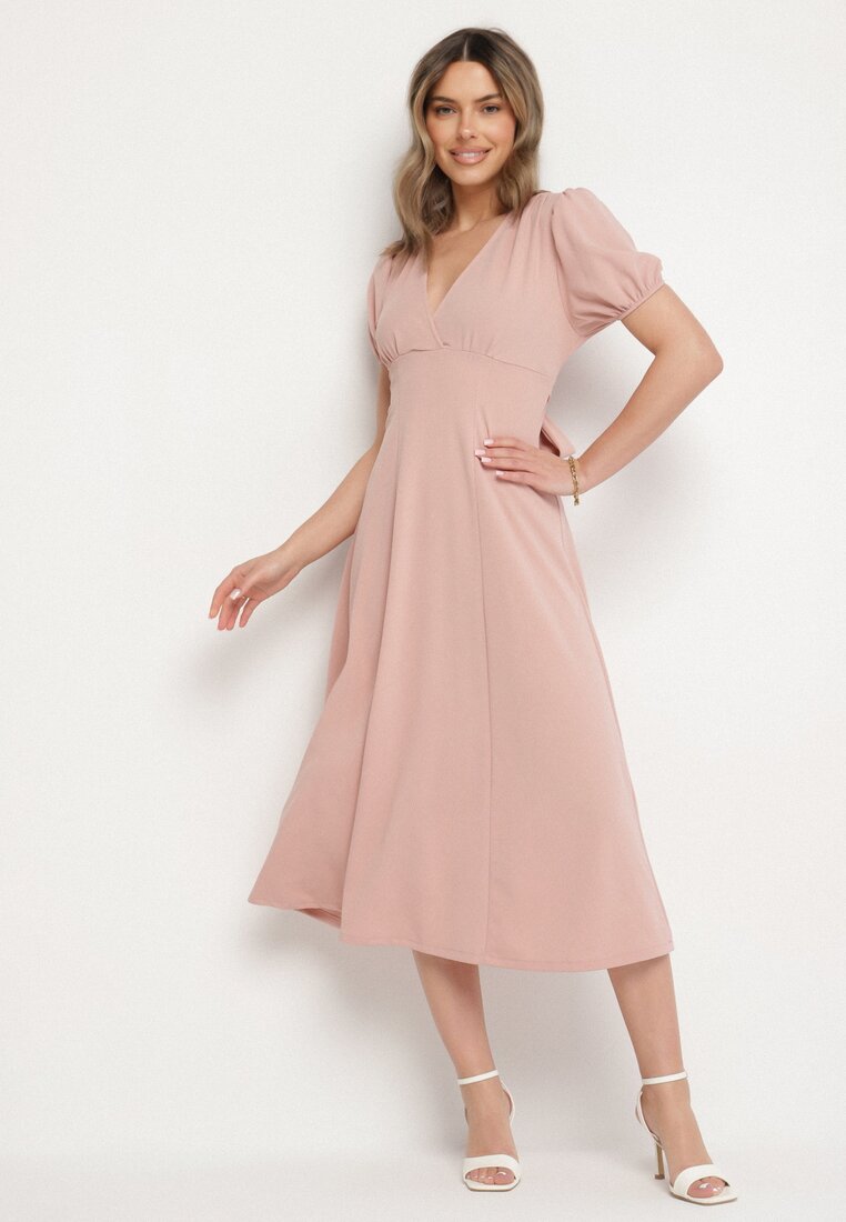 Rochie Roză de cocktail cu croială evazată cu legătură Zilarie