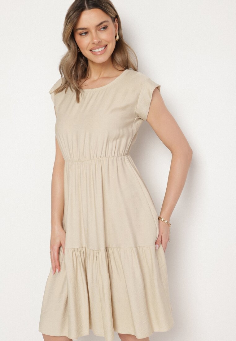 Rochie bej viscoză evazată Lizena