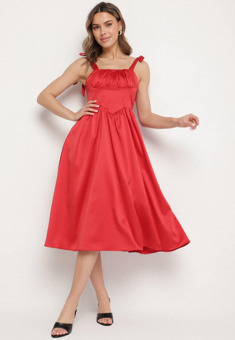 Rochie Roșie Evazată Vices cu bretele legate Natavine