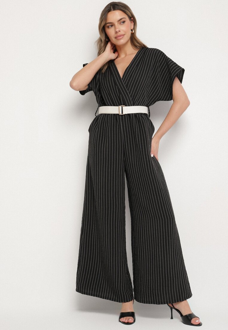 Salopetă Neagră cu mâneci liliac, cu croi petrecut și curea Tolannea