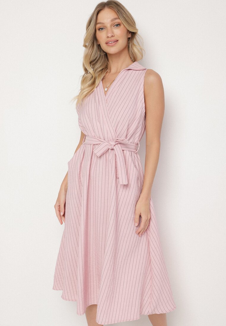 Rochie Roz cu croială tip cămașă Fără mâneci cu cordon legat Liriora