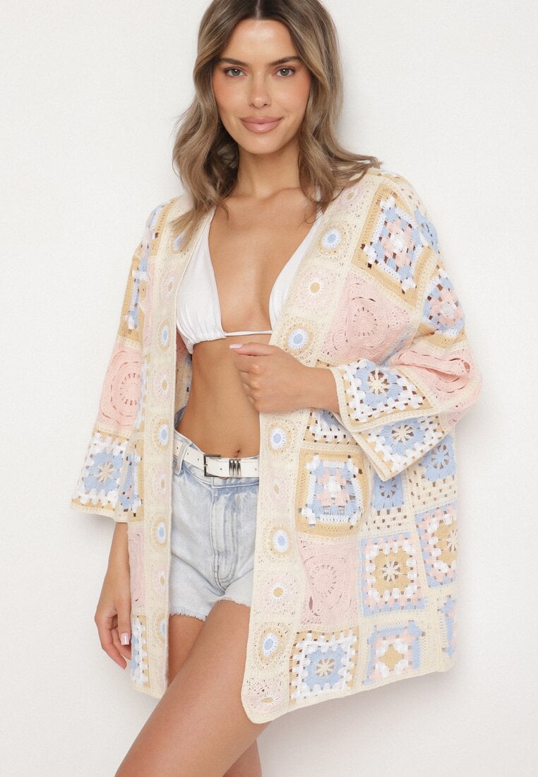 Cardigan Roz din Bumbac cu model ajurat Zivisse