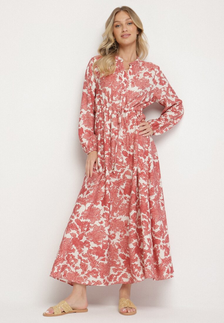 Rochie Roz Evazată cu Viscoză cu Imprimeu Floral Filirelle