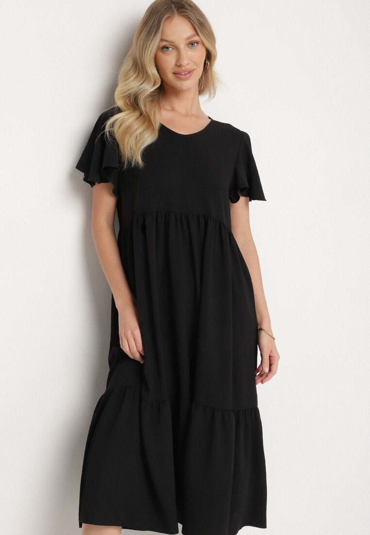 Rochie Neagră cu croi evazat cu viscoză Filastia