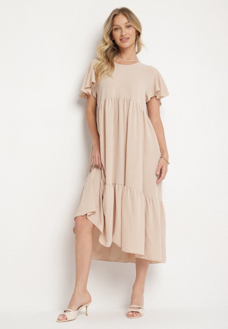 Rochie Bej deschis cu croială evazată din viscoză Filastia