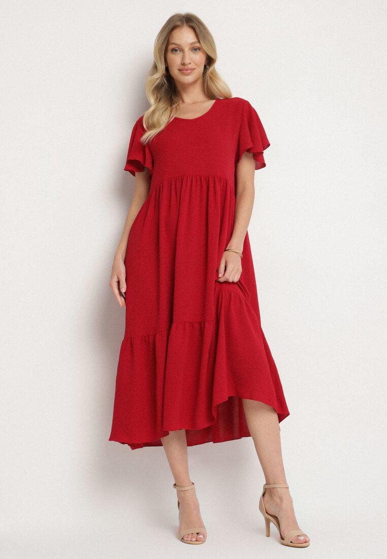 Rochie Roșie cu Croială Cloș din Viscoză Filastia