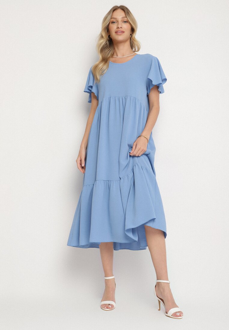 Rochie albastru deschis cu croială cloș din vâscoză Filastia