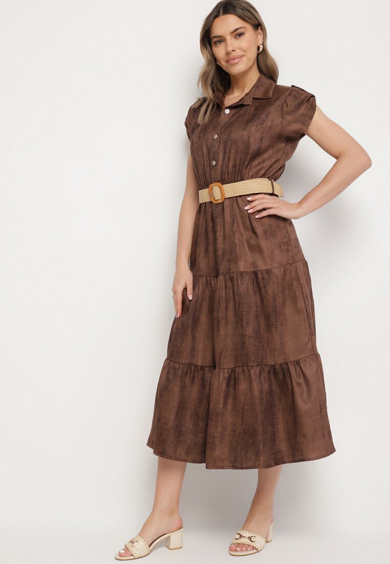 Rochie Maro Decorată cu Curea Împletită și Nasturi Filianea