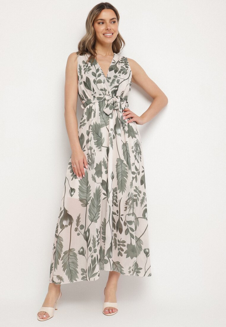 Rochie Verde Petrecută cu Viscoză și Cordon Legat Nativire