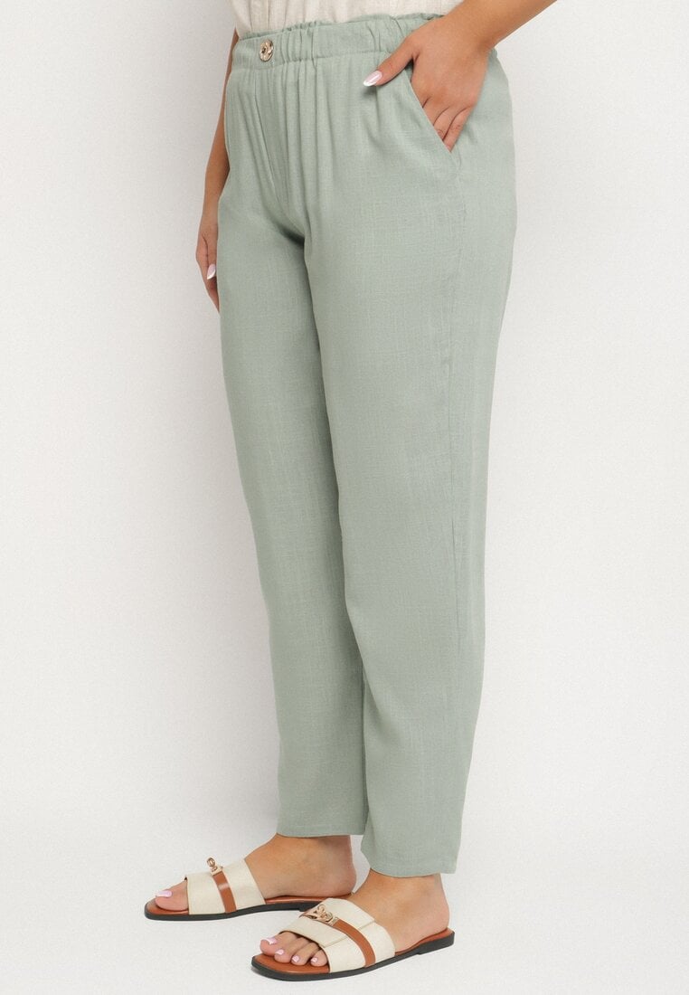 Pantaloni Verzi din In cu Croială Clasică Liravaia