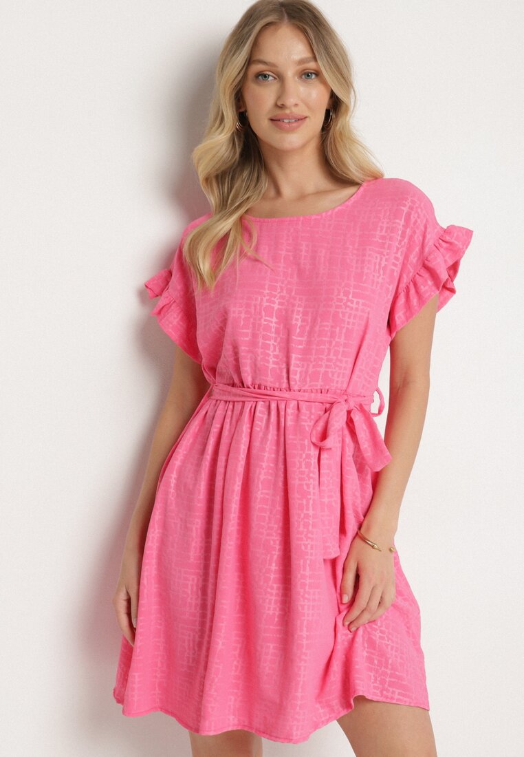 Rochie Fucsia Decorată cu volane și curea Izulira