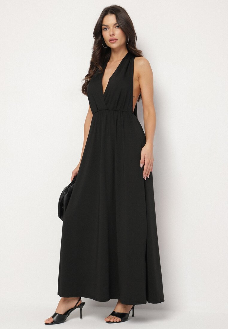 Rochie Cocktail Neagră Multiway cu Viscoză și Legătură la Gât Lilazza