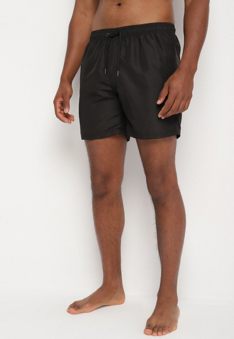 Pantaloni scurți de baie Negri Clasici cu Buzunare Aravie