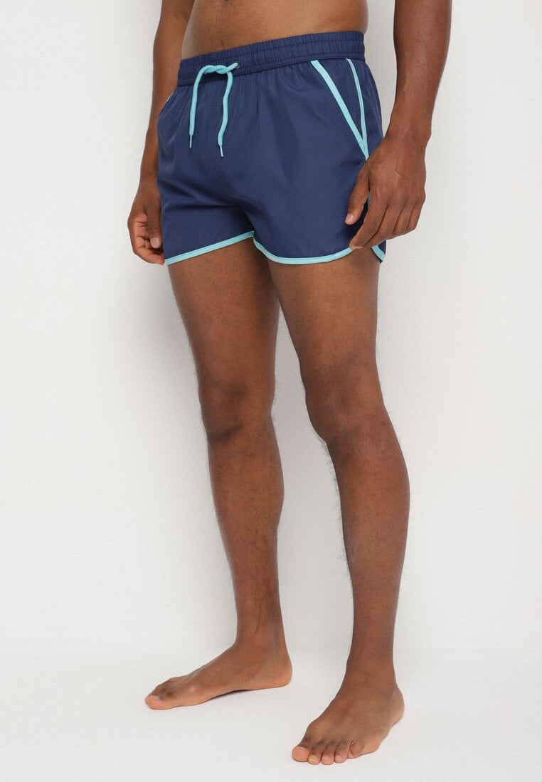 Pantaloni scurți de baie bleumarin cu bordură decorativă și buzunare Folalisa