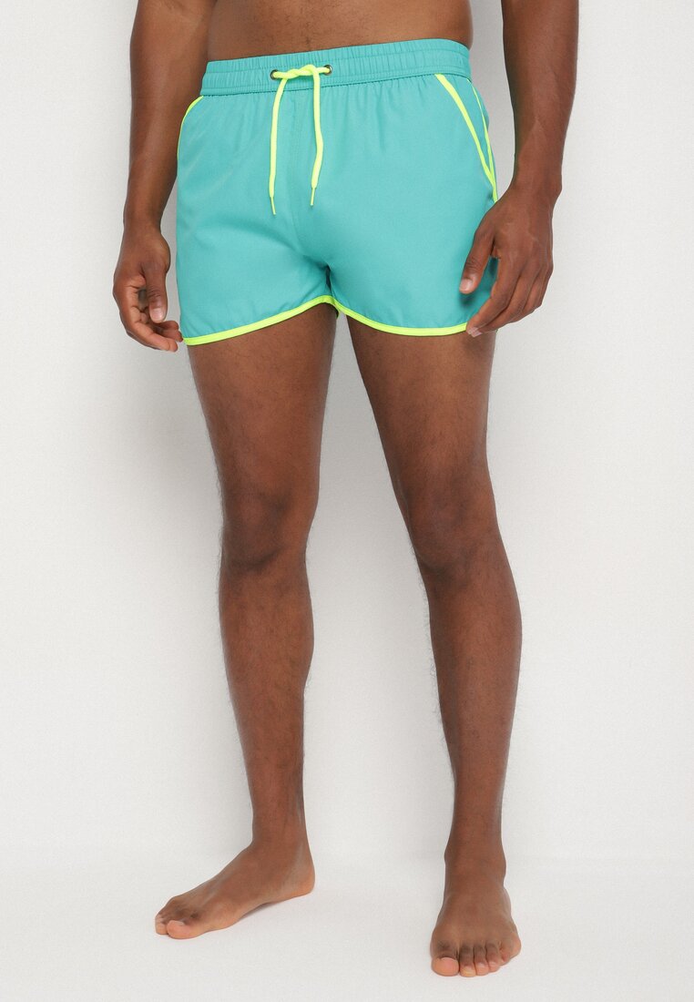 Pantaloni scurți de baie Verzi cu Bordură Decorativă și Buzunare Folalisa