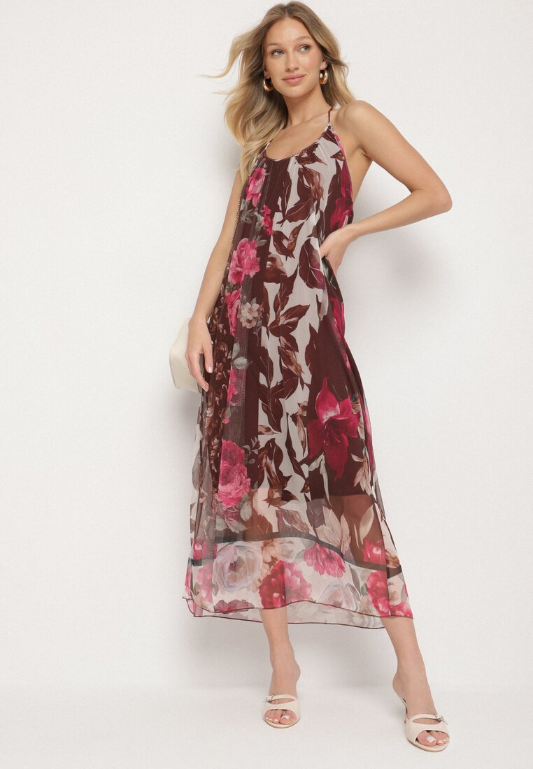 Rochie Maro de Plasă cu Viscoză cu model floral Izaleira