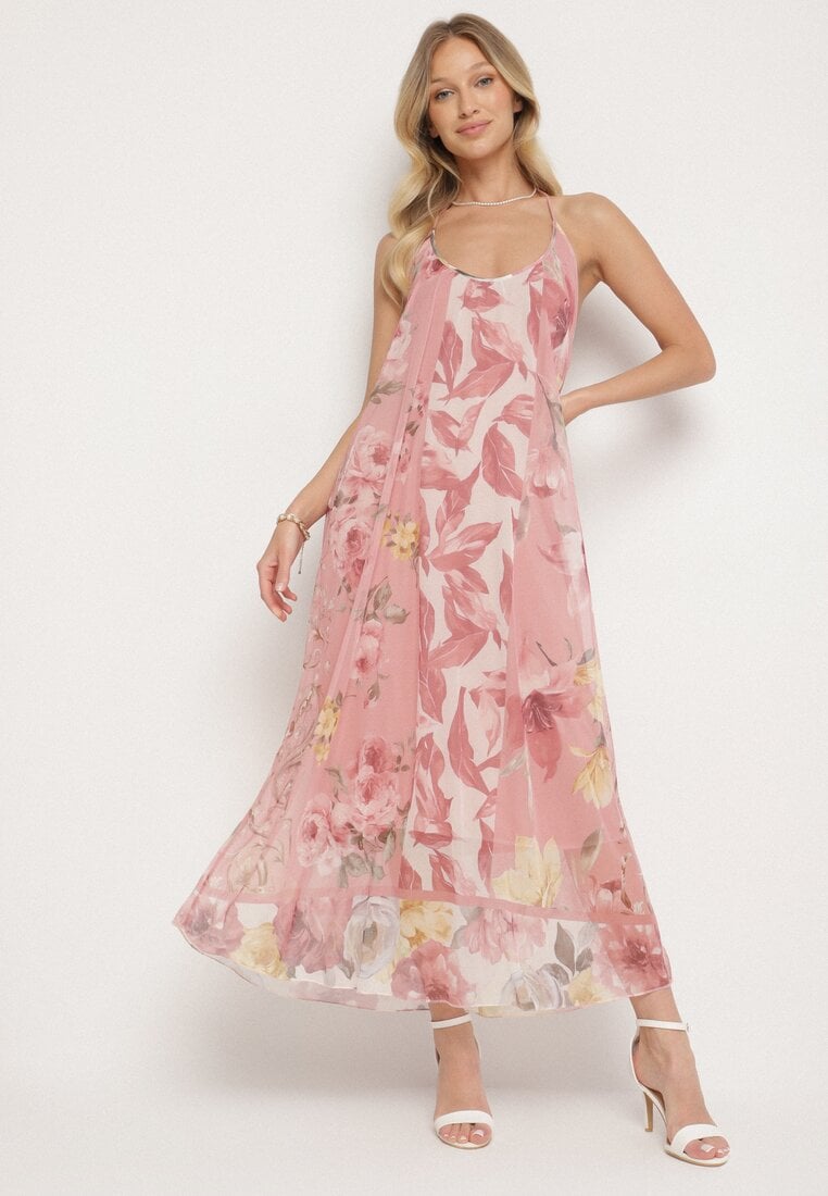 Rochie Roz de plasă din Viscoză cu imprimeu floral Izaleira