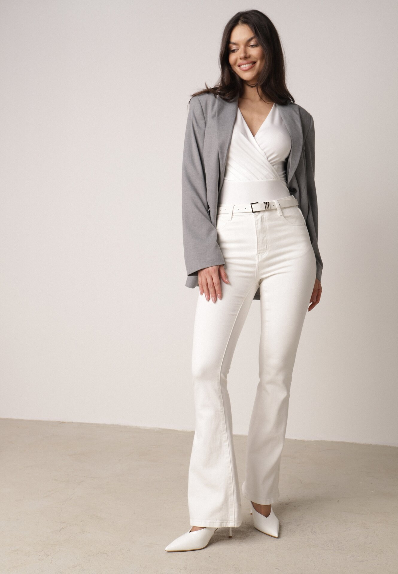 Blugi Albi din Bumbac tip clopot Tiloreia