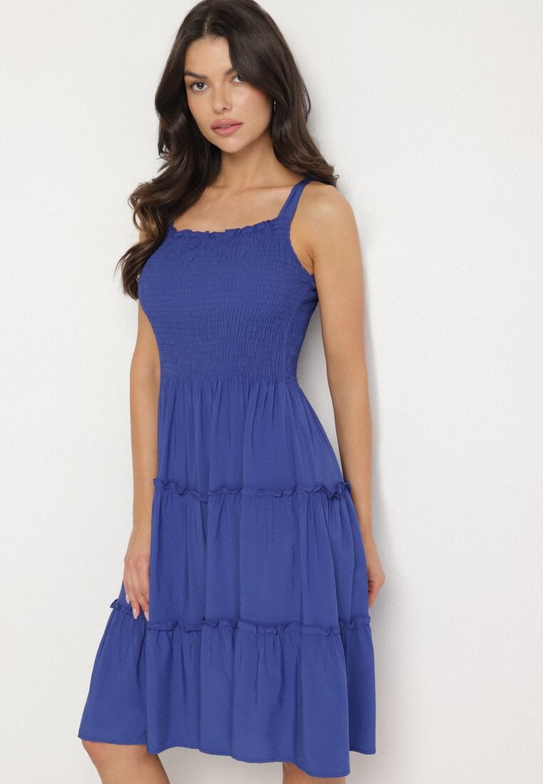 Rochie cloș bleumarin din viscoză cu bretele legate Aralisse