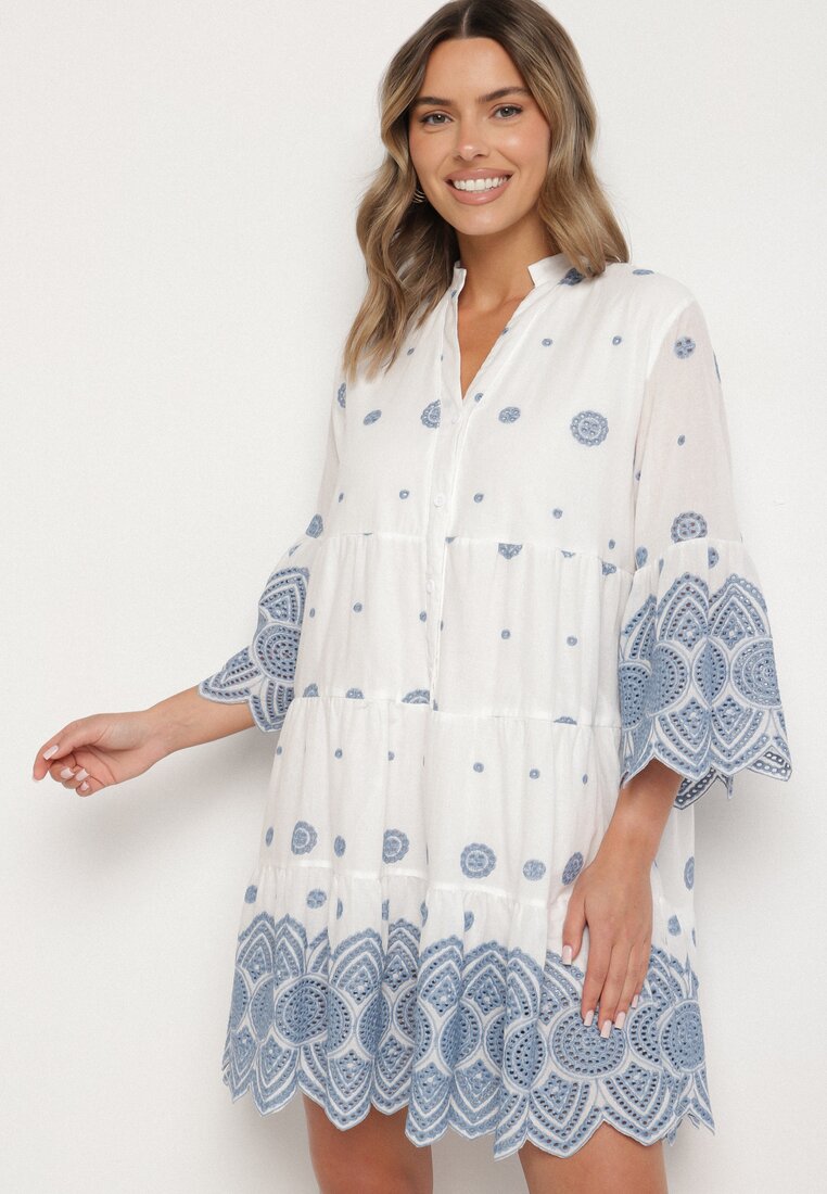 Rochie tip cutie Albă Din bumbac cu model etno Rallea