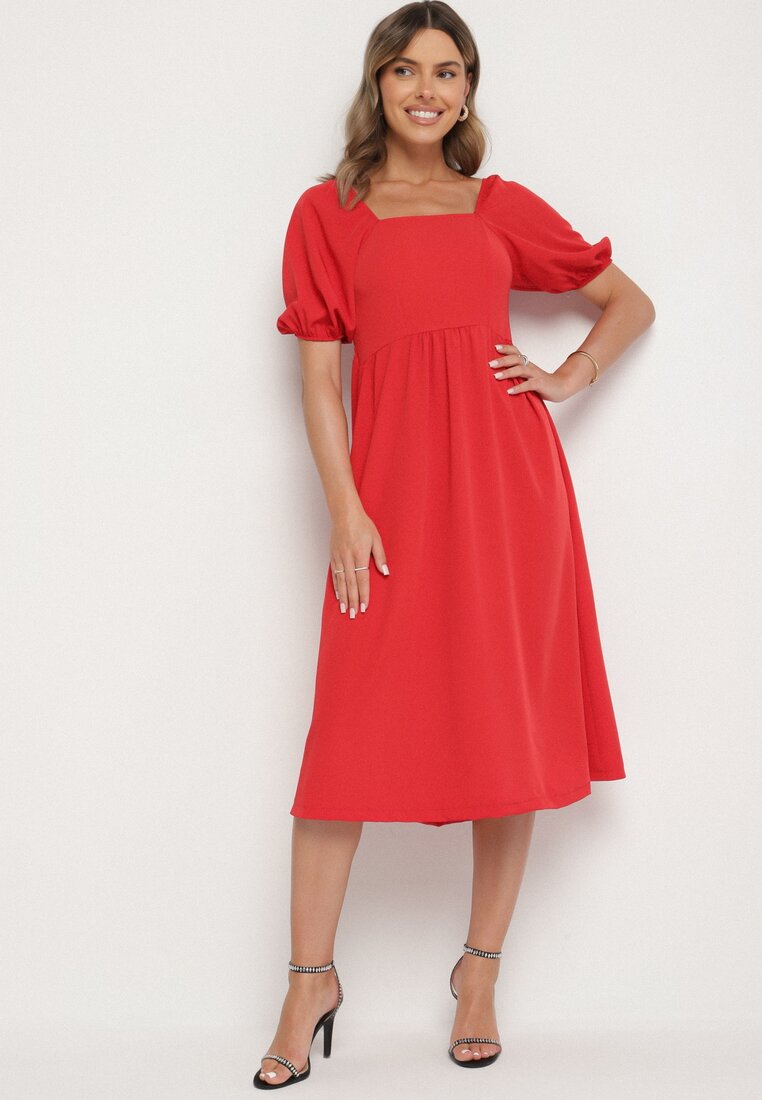 Rochie Cloș Roșie cu Mâneci Bufante Kolireva