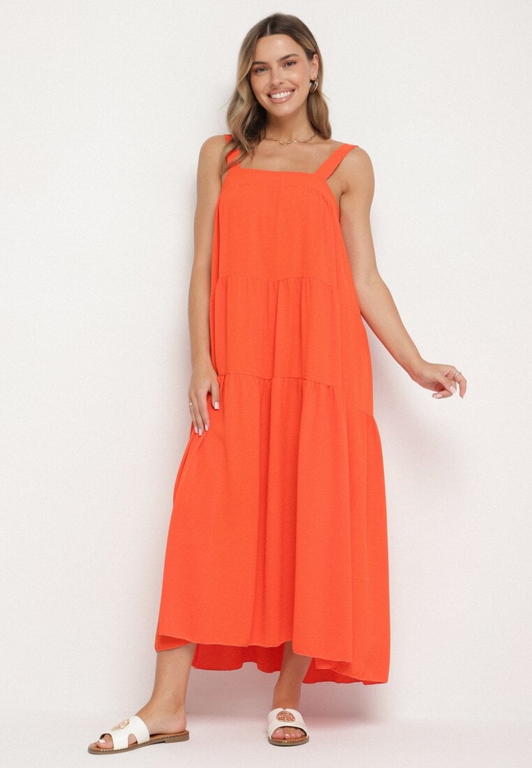 Rochie Portocalie cu croială evazată cu legare la spate Savinelle