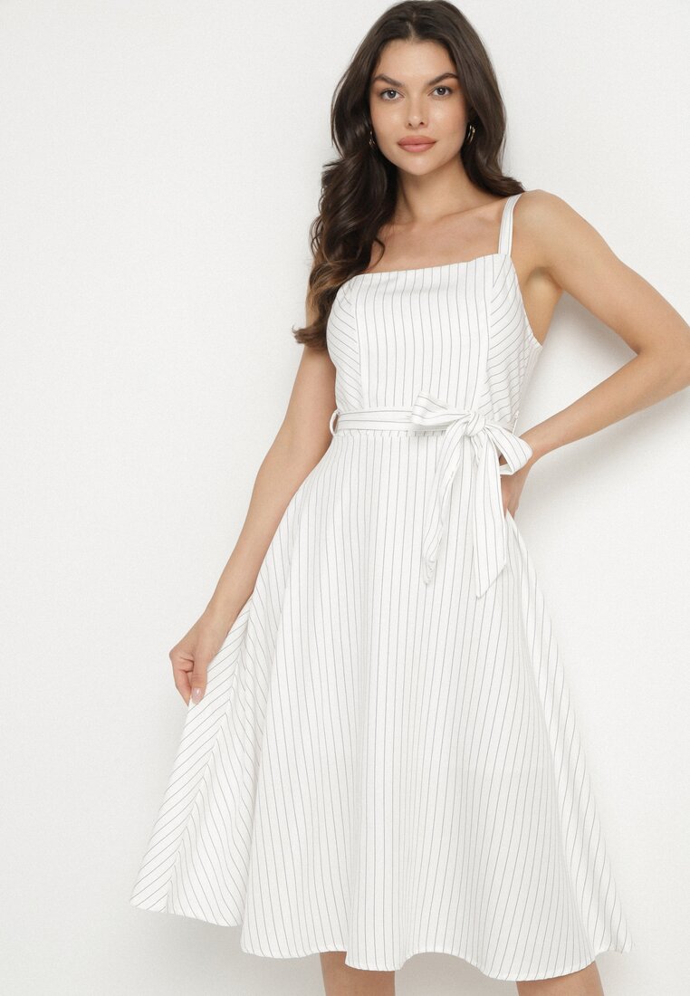 Rochie Albă din Vâscoză cu Model în Dungi Dolereia