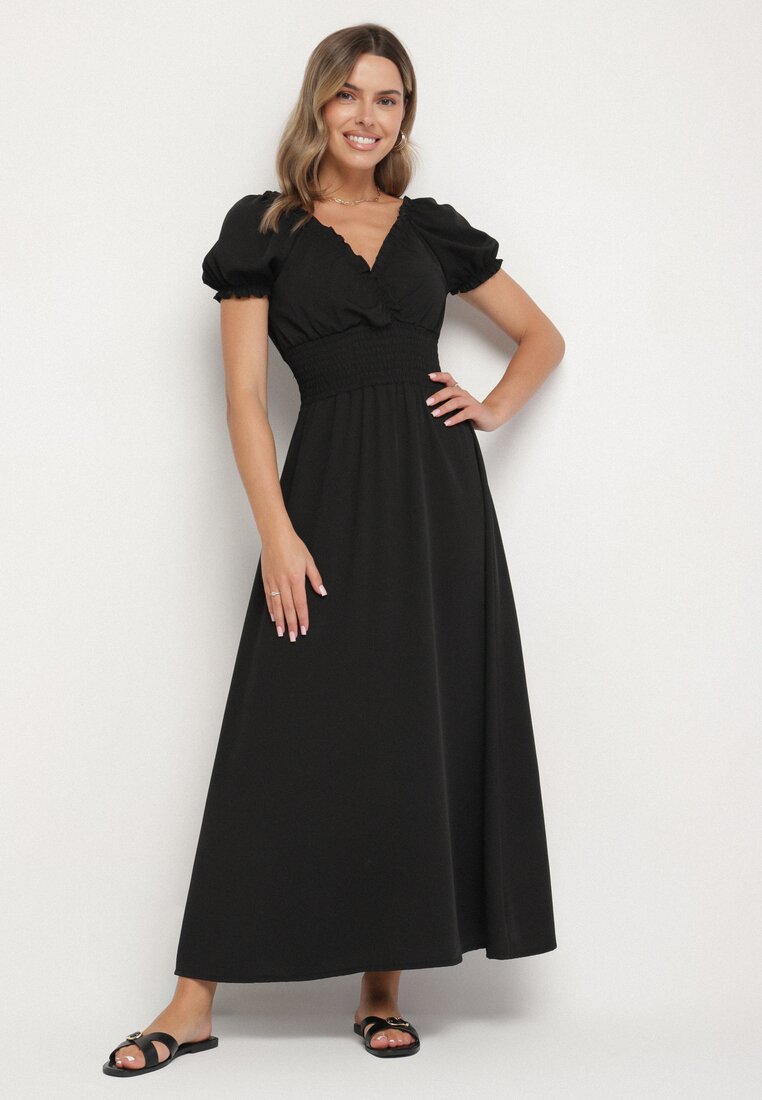 Rochie Neagră Decorată cu mâneci bufante Dolinossa